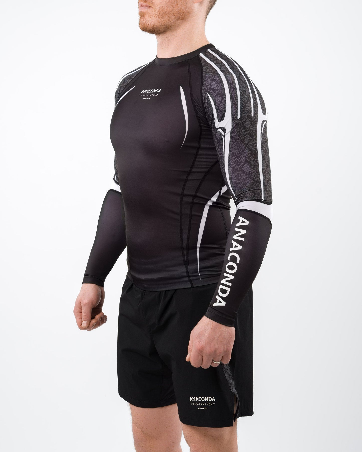 Anaconda Long Sleeve Fighter Rashguard Black White for MMA Training